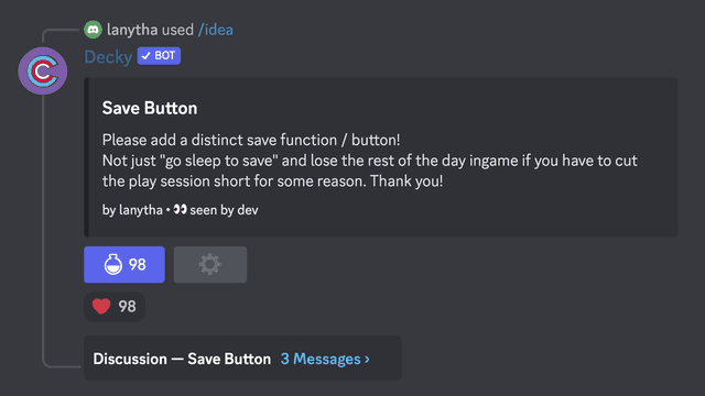 Screenshot of a message from Decky