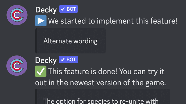 Screenshot of a Decky message