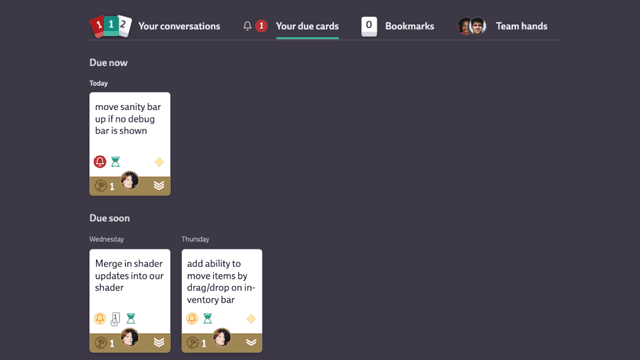 Screenshot of a hand showing due dates