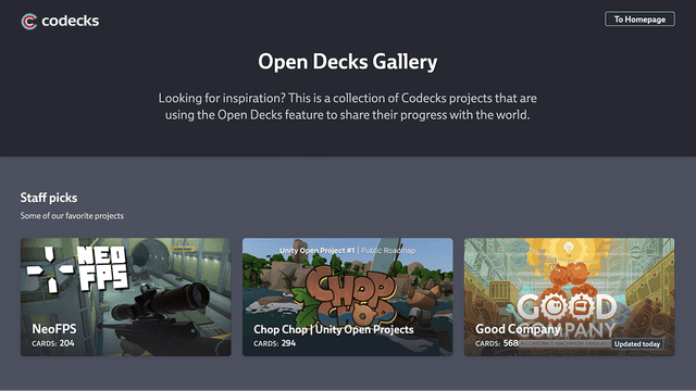 Screenshot of the Open Decks Gallery
