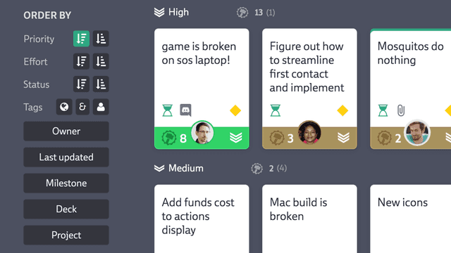 Screenshot of cards grouped