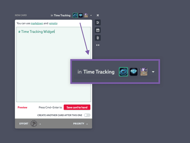Pick deck when creating a card