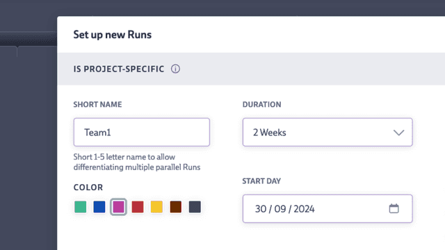 A screenshot of how to set up a new run