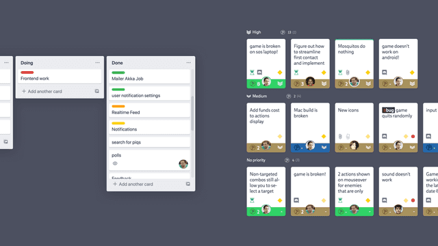 Screenshot of Trello's layout and Codecks' layout