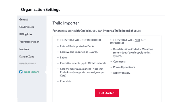Screenshot of organization settings