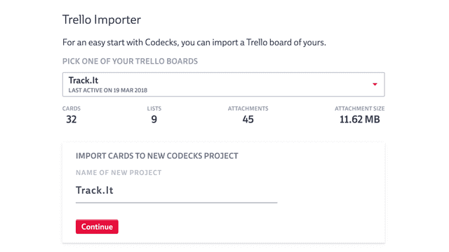 Screenshot of Trello importer